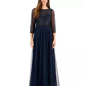 J KARA Women's Embellished-Bodice 3/4-Sleeve Gown US 16